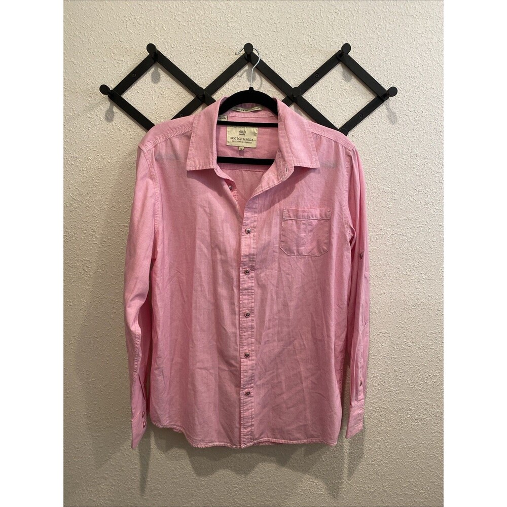 Scotch & Soda Cotton Button Up Roll Sleeve Pink Mens Size XL